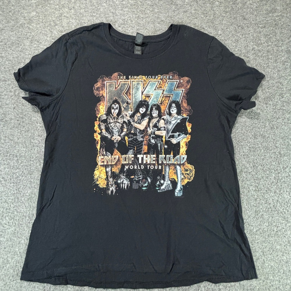 KISS End of the Road‎ World Tour T-Shirt Large Black Gildan Softstyle Rock Band